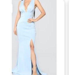 FASHION NOVA baby blue mermaid gown with slit